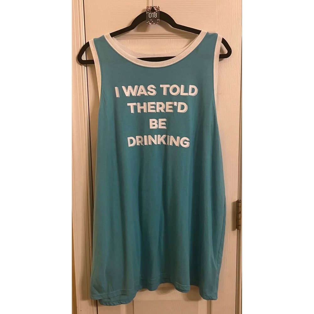 Torrid Womens Teal Blue I Was Told There'd Be Drinking Graphic Ringer Tank 2X